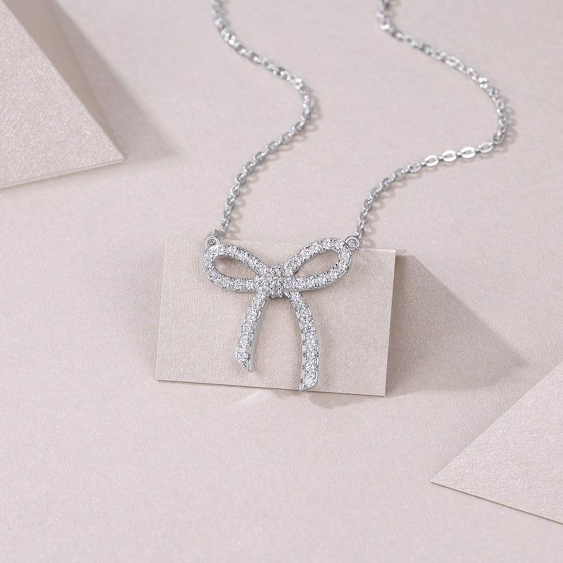 Spellbound Bow Necklace Moissanite Silver