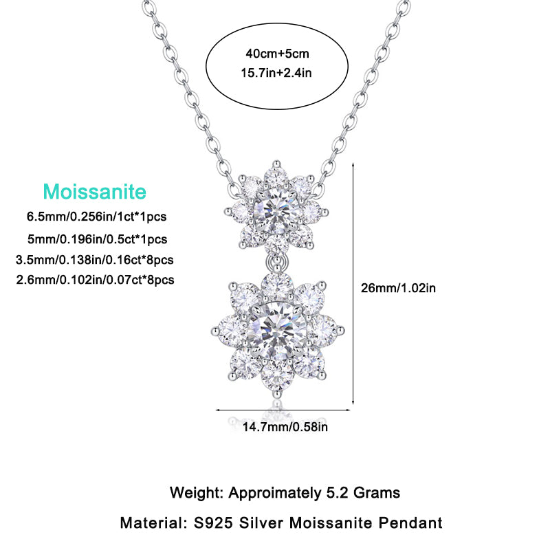 Sunshine Flower Necklace Moissanite 1ct Silver
