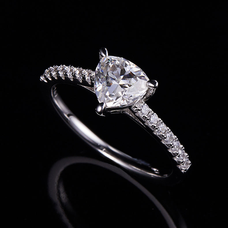Moissanite Ring Triangular 6.5mm Platinum Silver