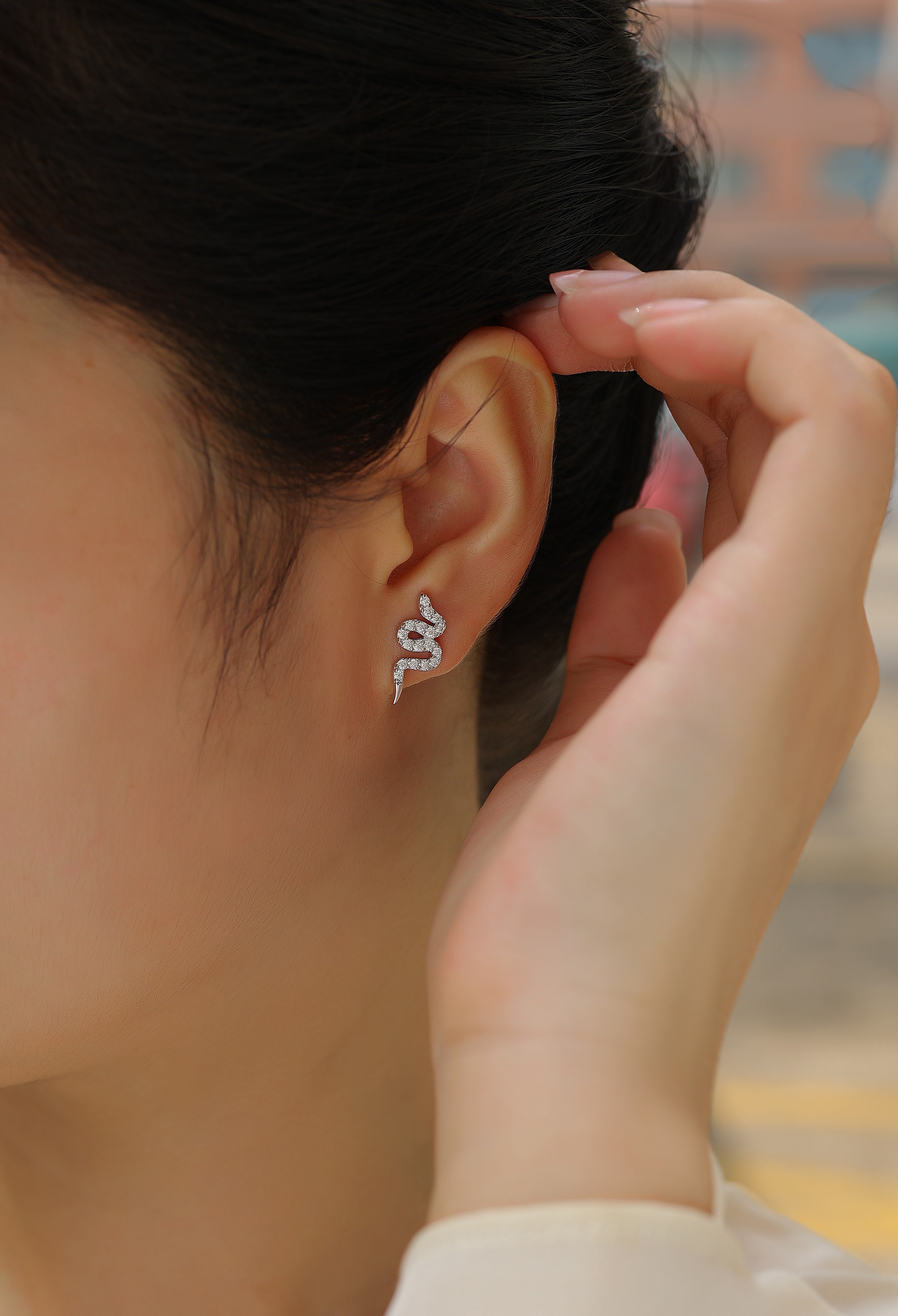 Mystic Serpent Moissanite Stud Earrings Silver