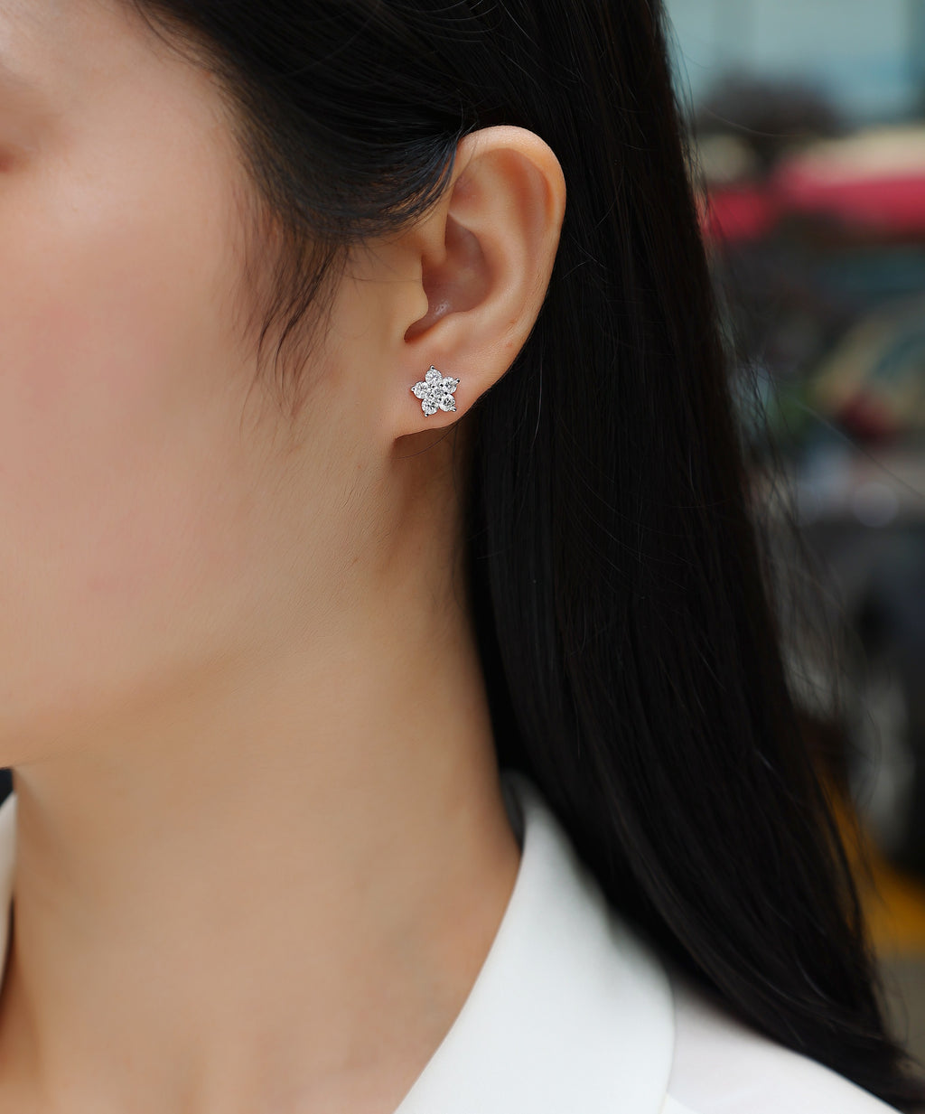 Paris Flower Stud Earrings Moissanite S925 Silver