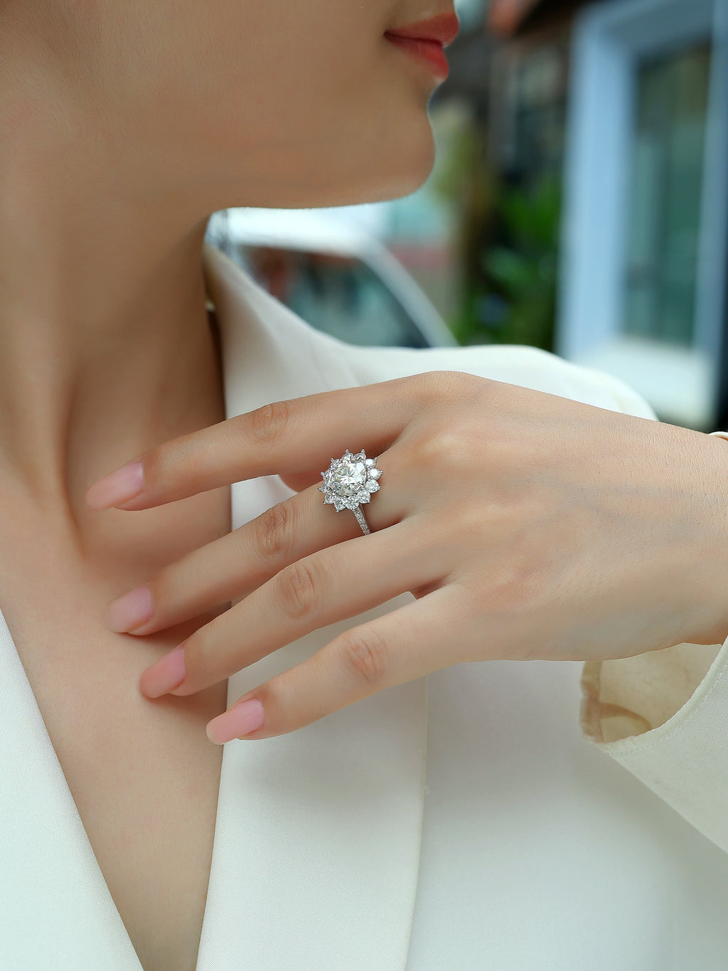 Moissanite Sunflower Ring 3 Carat Silver