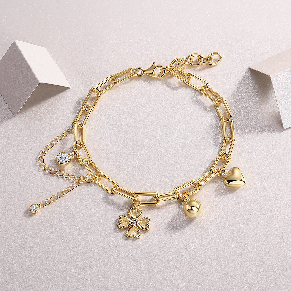 Golden Charm Bracelet - Moissanite 0.5ct Gold