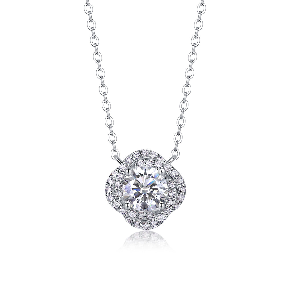 Lucky Flower Moissanite Necklace 1ct Silver