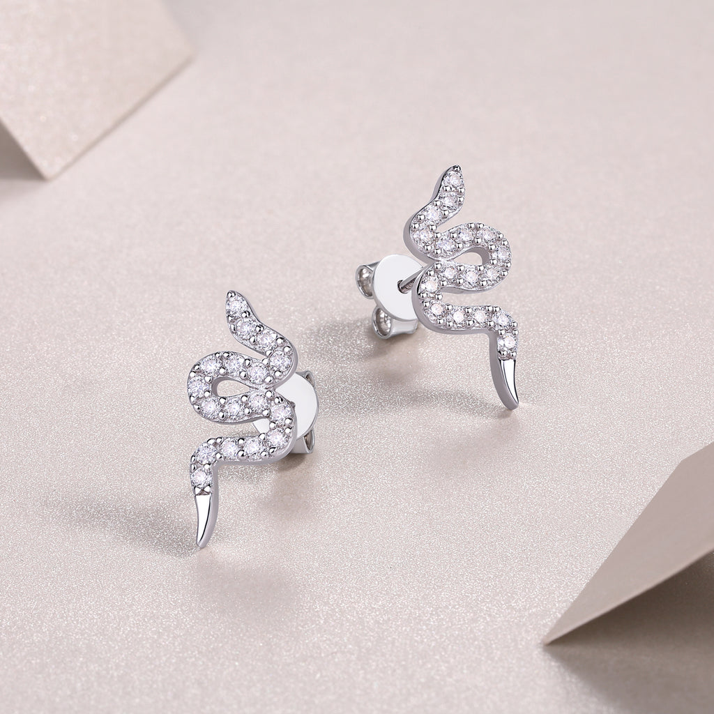 Mystic Serpent Moissanite Stud Earrings Silver
