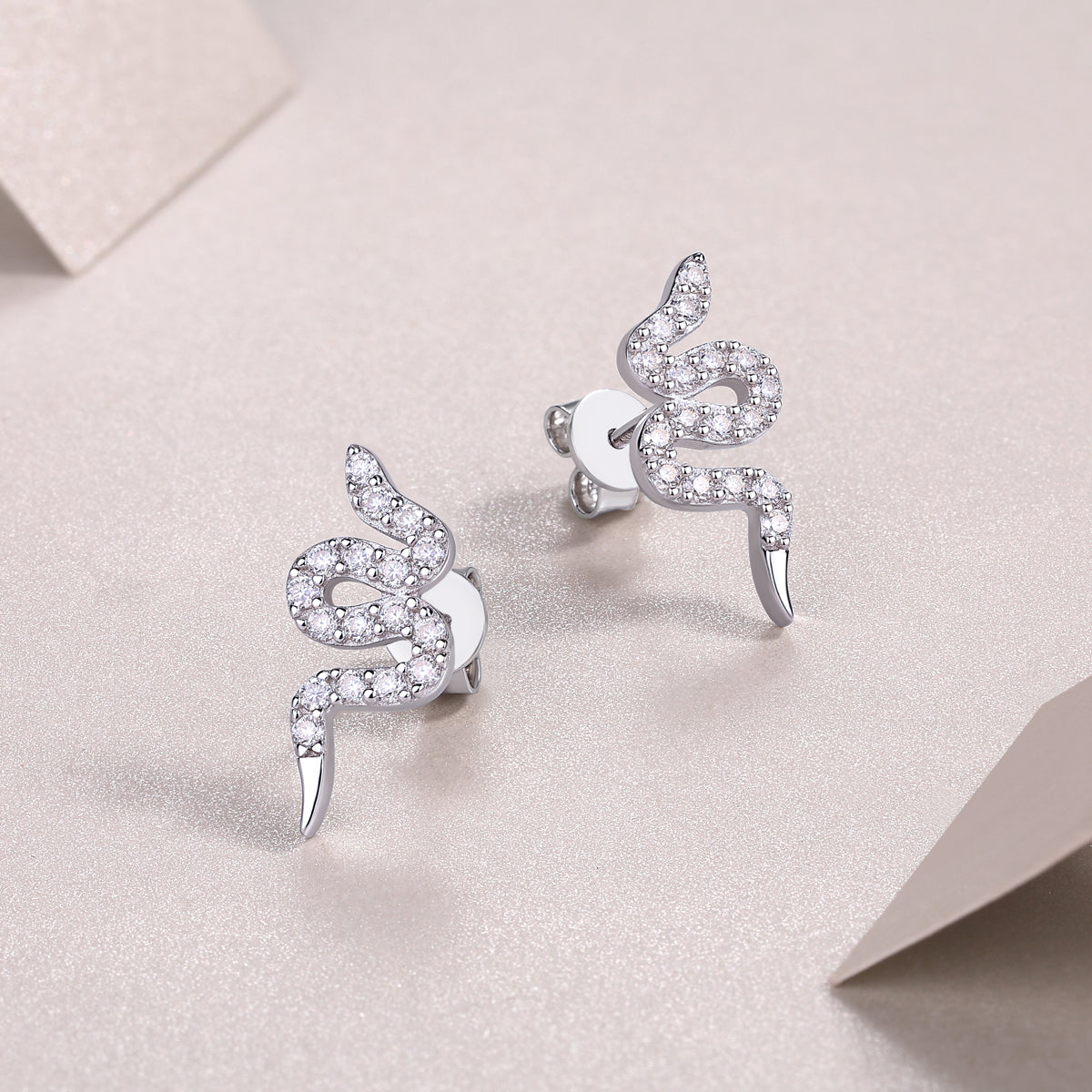 Mystic Serpent Moissanite Stud Earrings Silver