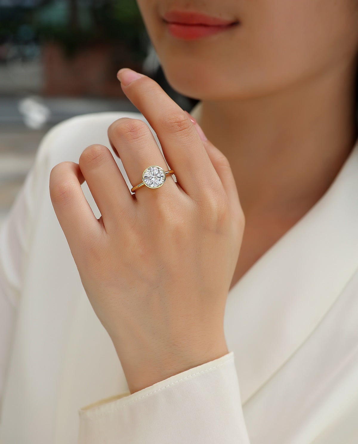 Moissanite Round Ring - Gold-Plated Silver
