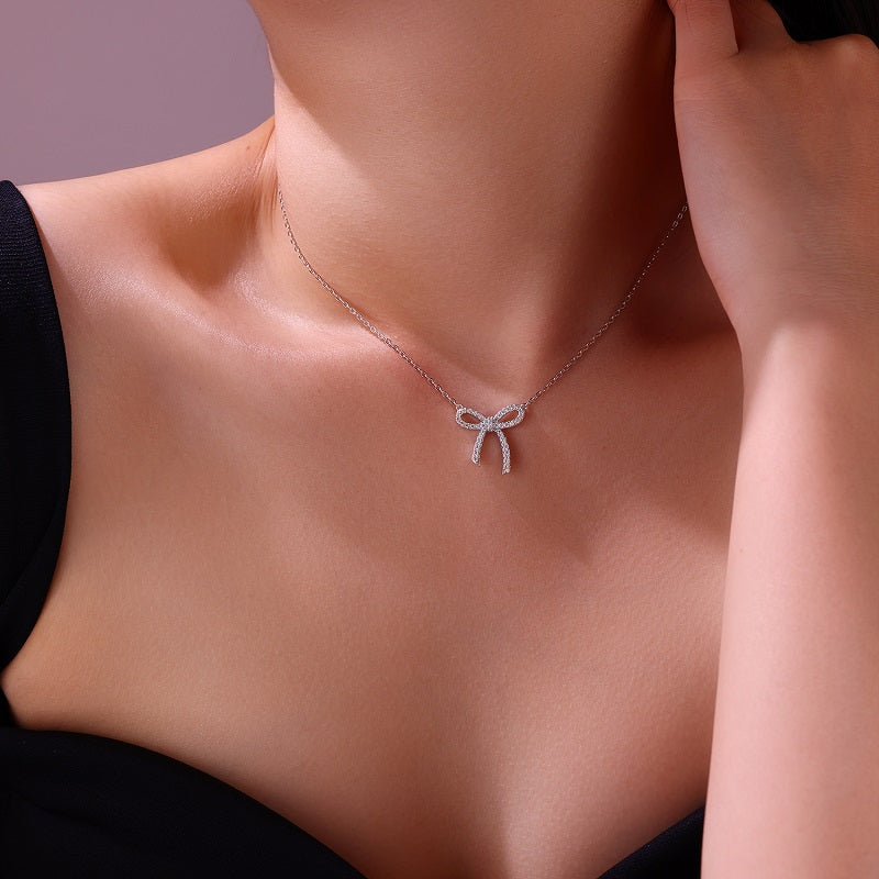 Spellbound Bow Necklace Moissanite Silver