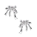 Sculptural bow earrings in polished white gold plate with sparkling zirconia stones and flowing ribbon details
