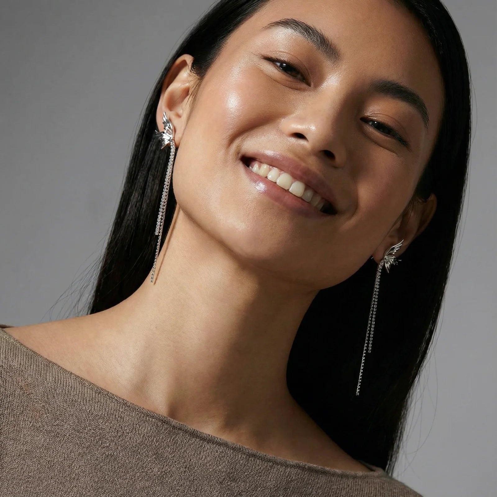 Angel Wing Statement Earrings - White Gold Plated 137mm
