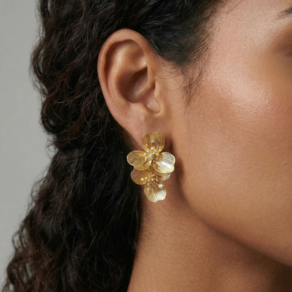 Golden Bloom Crystal Earrings 14K Gold