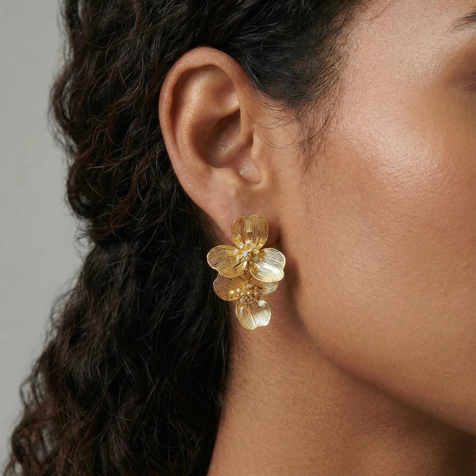 Golden Bloom Crystal Earrings 14K Gold