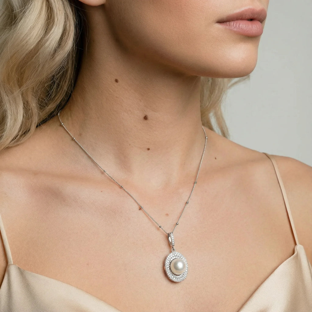Pearl Halo Necklace - Sterling Silver Adjustable