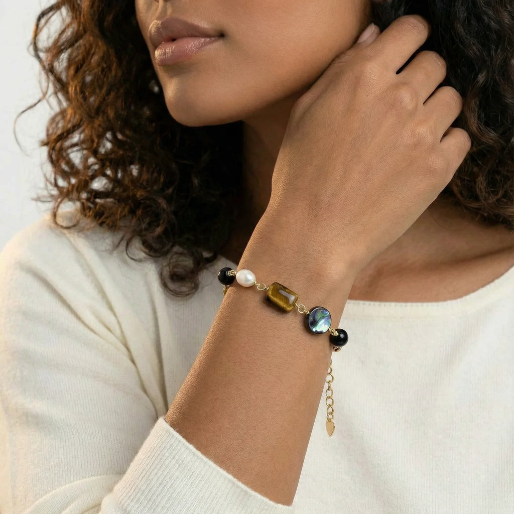 Earth Elements Bracelet - Tiger's Eye Pearl Gold