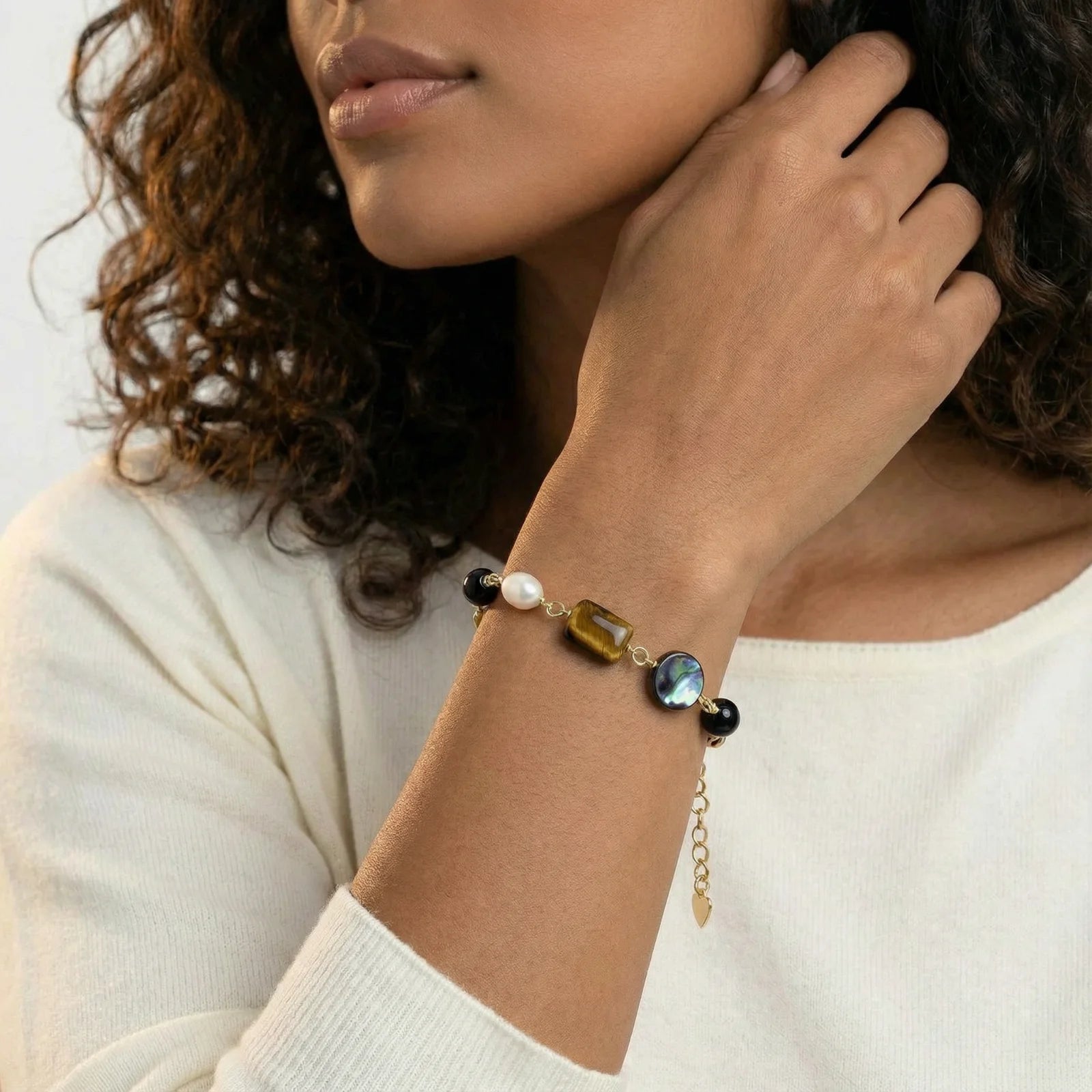 Earth Elements Bracelet - Tiger's Eye Pearl Gold