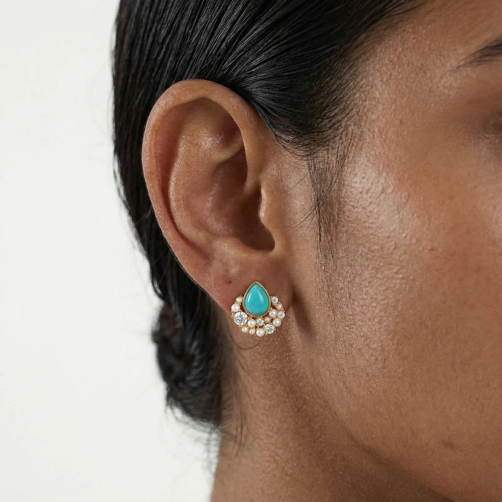 Azure Dreams Turquoise Pearl Earrings Gold