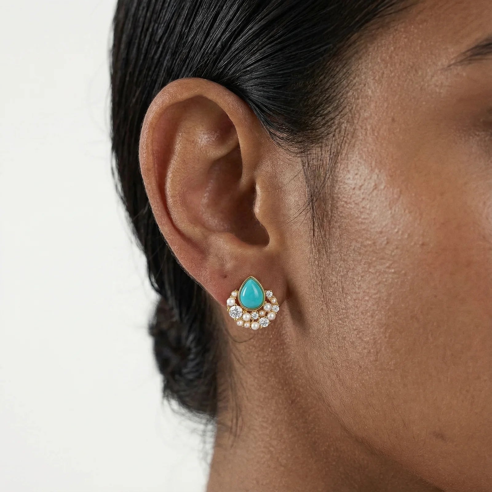 Azure Dreams Turquoise Pearl Earrings Gold