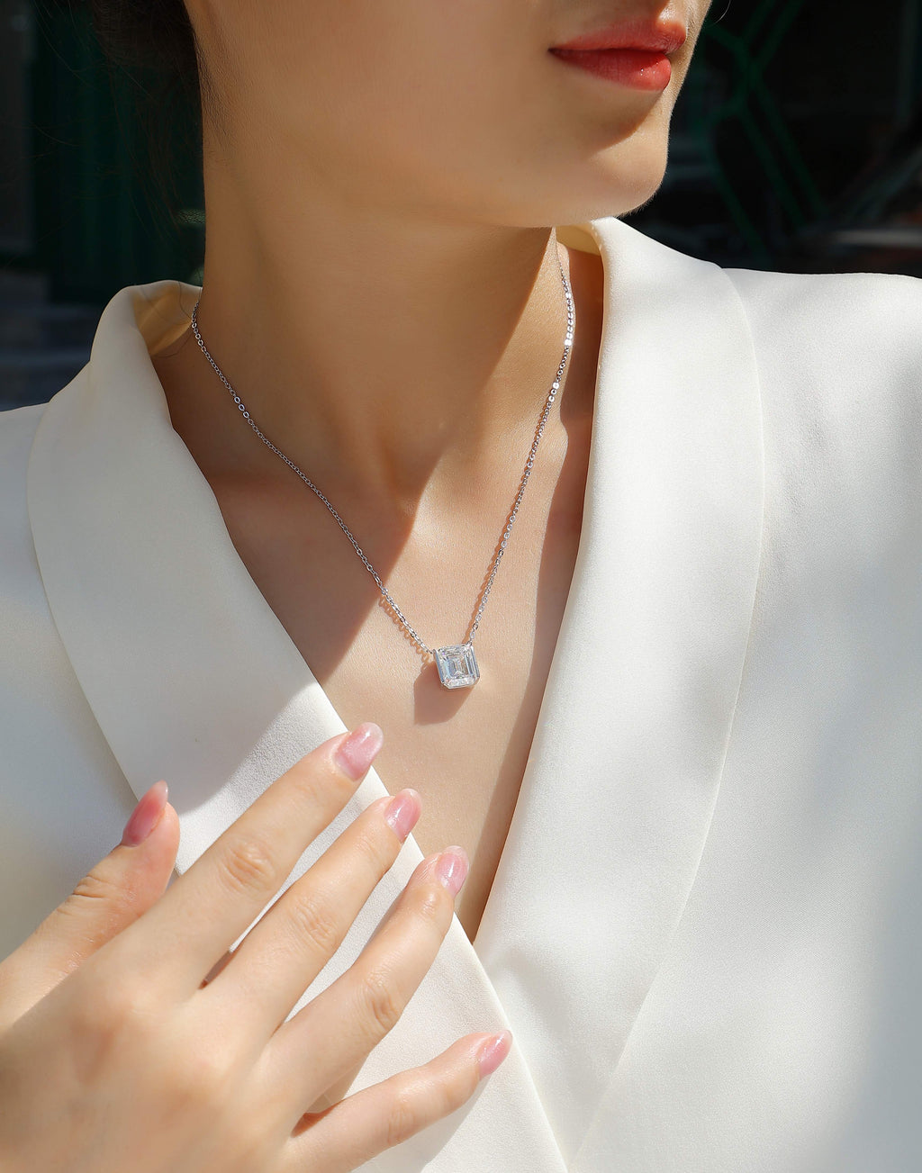 Moissanite Octagonal Necklace - Silver 40cm