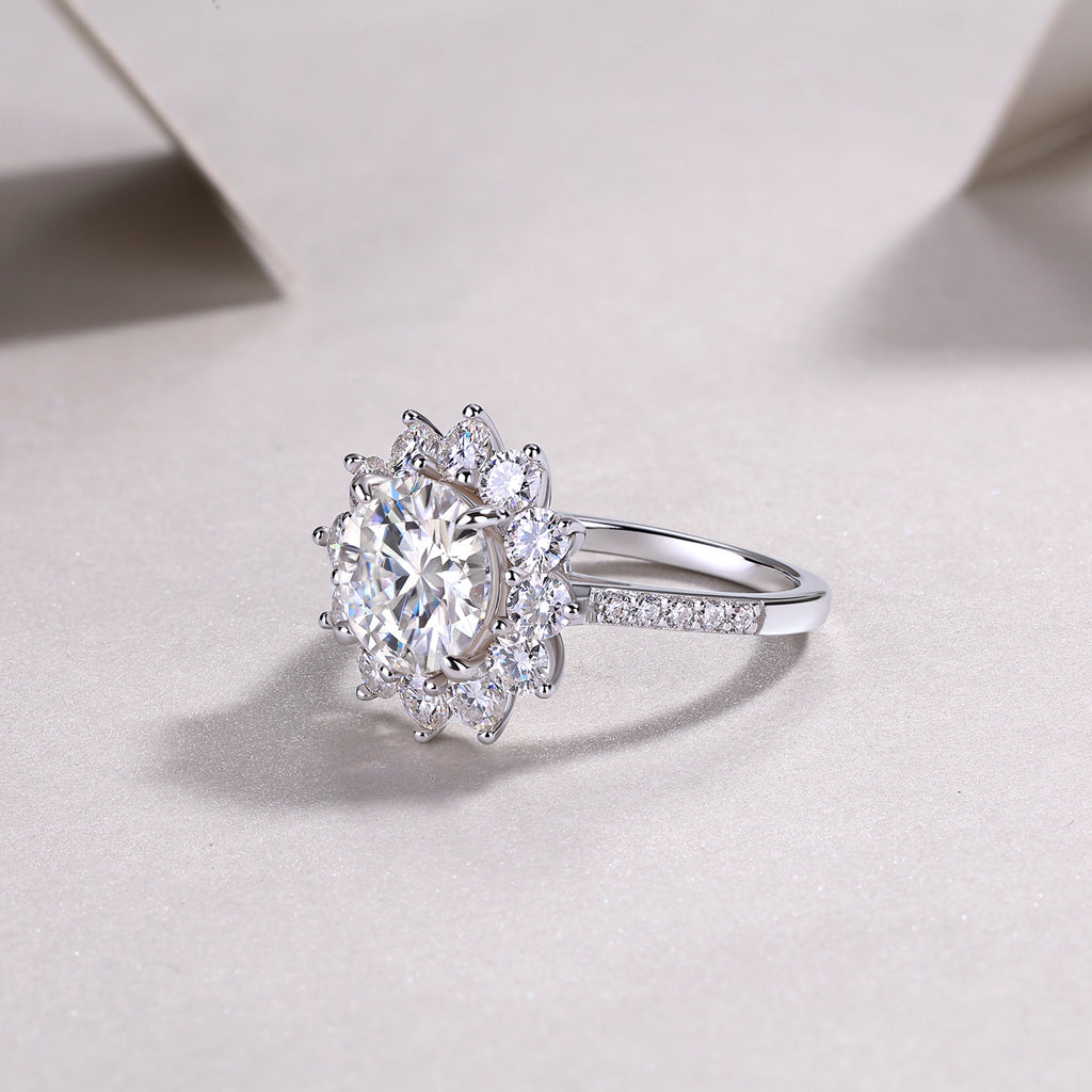 Moissanite Sunflower Ring 3 Carat Silver