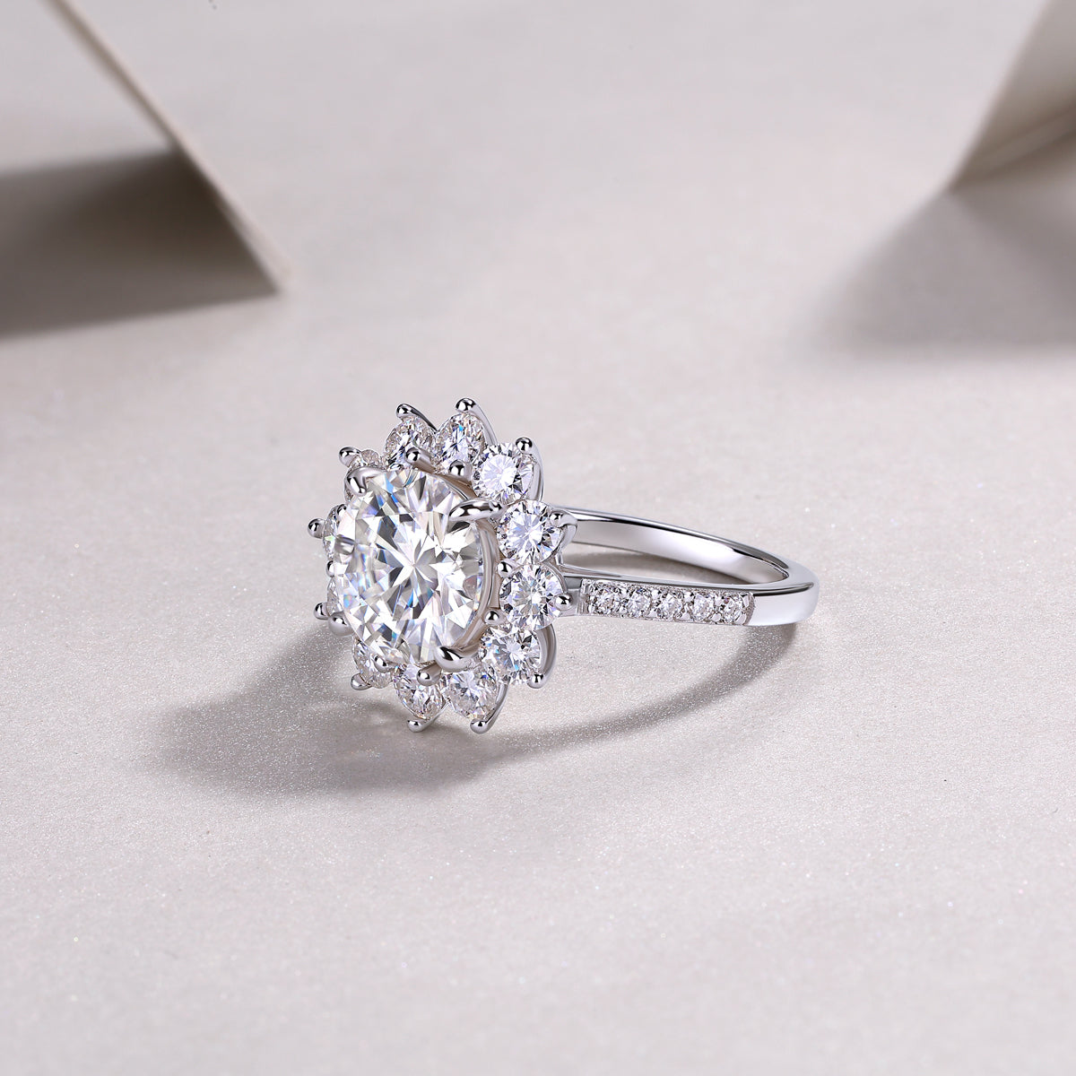 Moissanite Sunflower Ring 3 Carat Silver