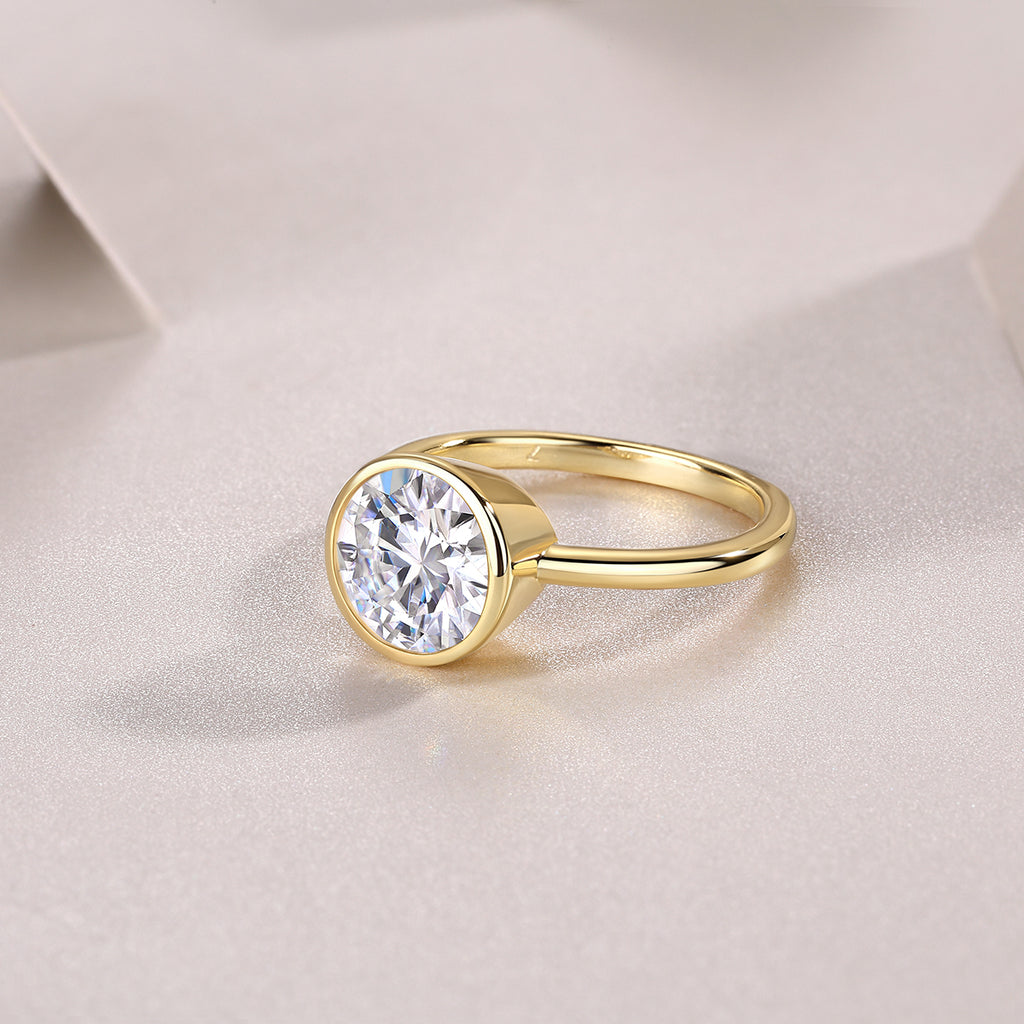 Moissanite Round Ring - Gold-Plated Silver