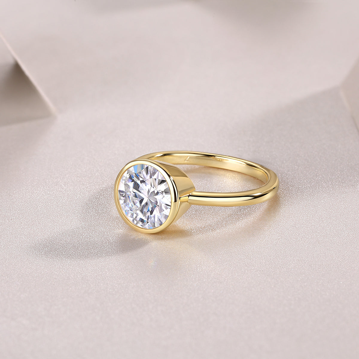 Moissanite Round Ring - Gold-Plated Silver