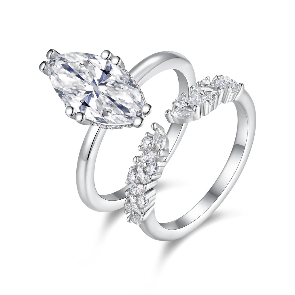 Star Eye Moissanite Ring Set Silver