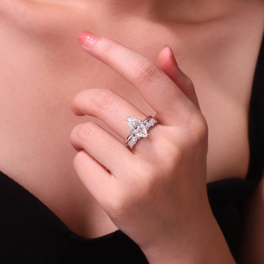 Star Eye Moissanite Ring Set Silver