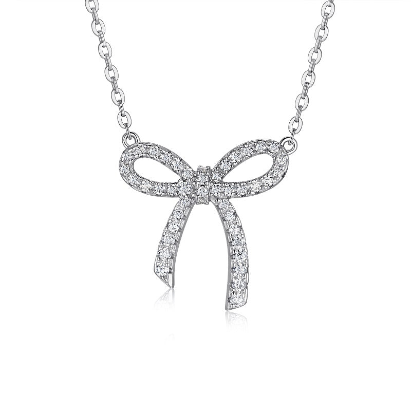 Spellbound Bow Necklace Moissanite Silver