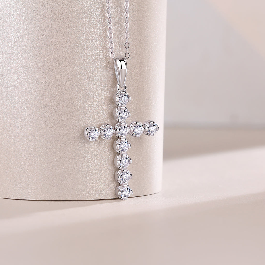 Imperial Cross Necklace Moissanite Silver 40cm