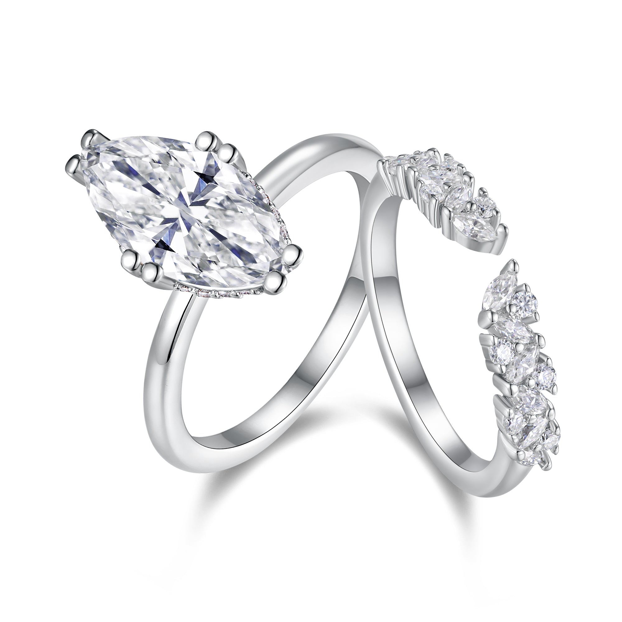 Star Eye Moissanite Ring Set Silver