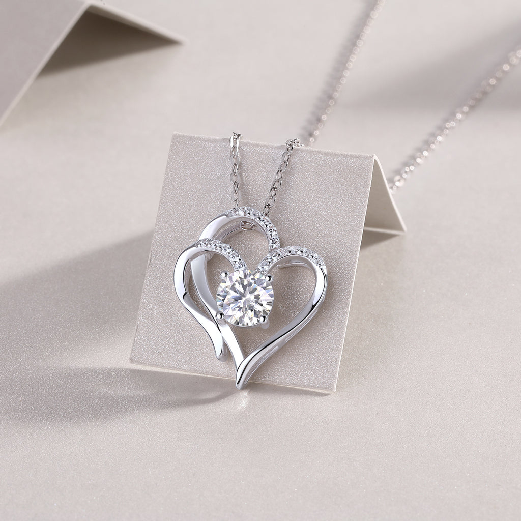 Heart to Heart Necklace Moissanite 1ct Silver