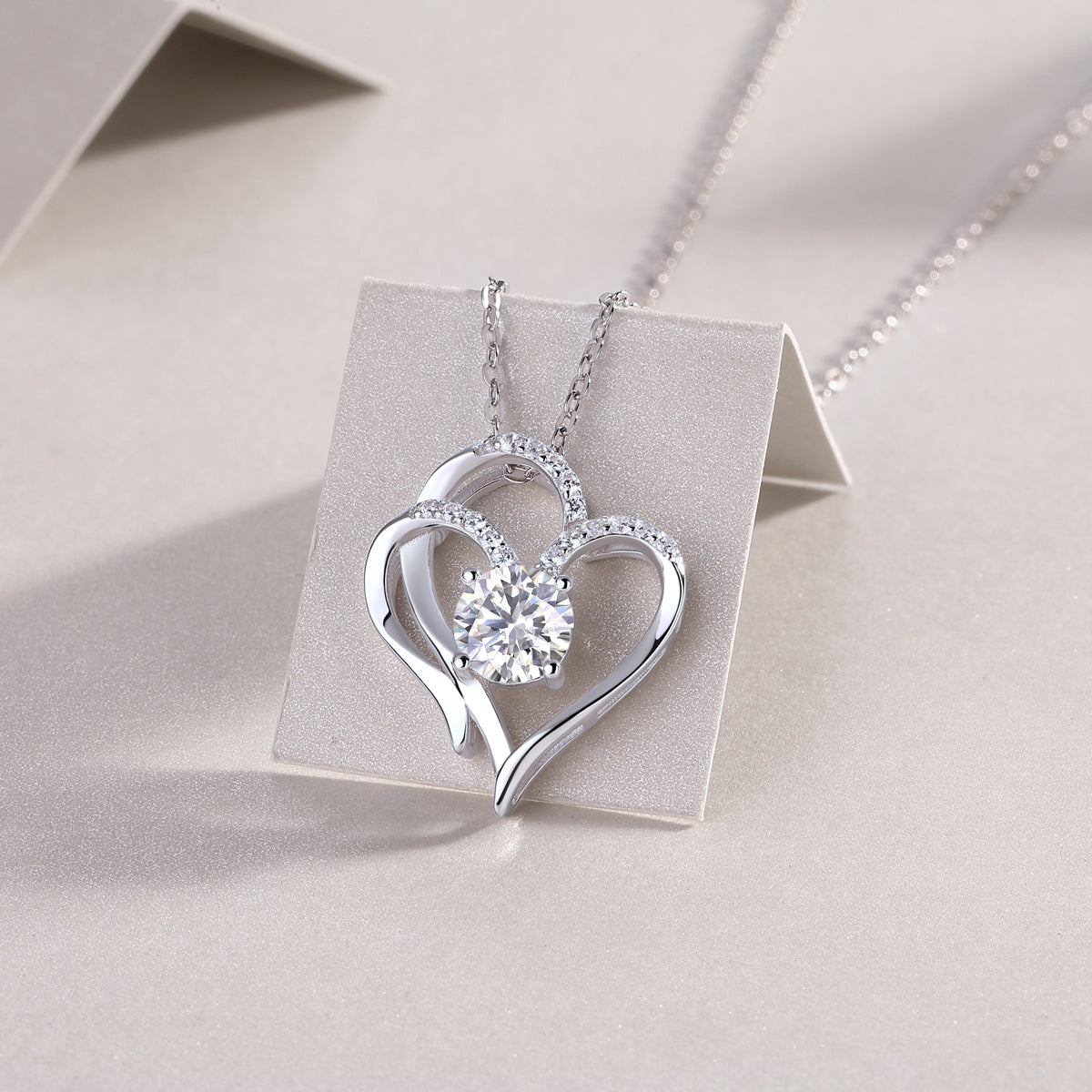 Heart to Heart Necklace Moissanite 1ct Silver