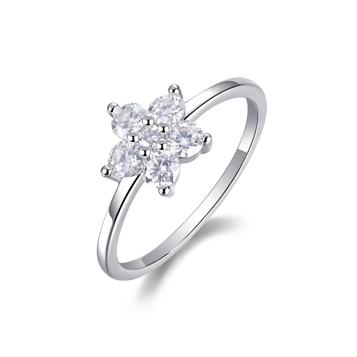 Moissanite Ring - Platinum Silver Band Size 5-9