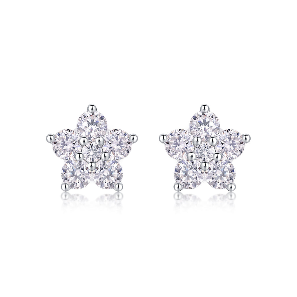Paris Flower Stud Earrings Moissanite S925 Silver