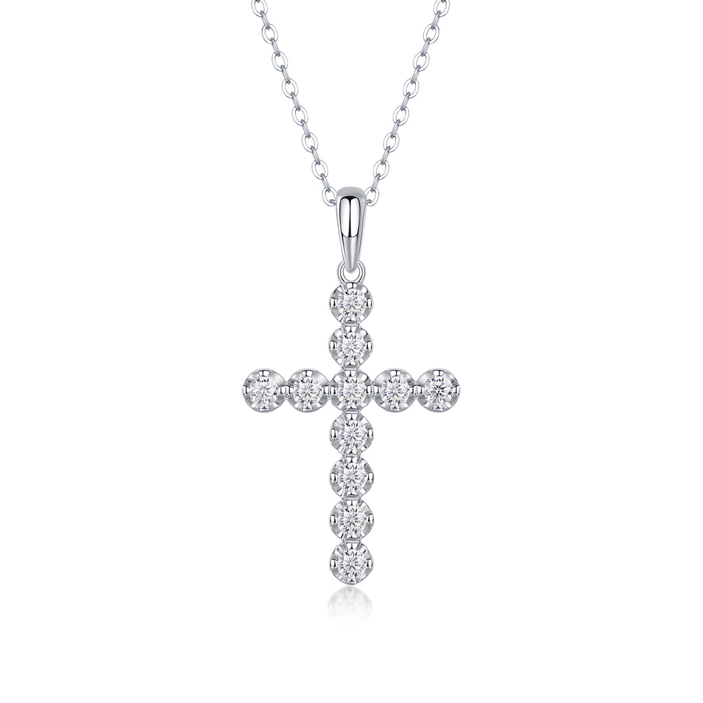 Imperial Cross Necklace Moissanite Silver 40cm
