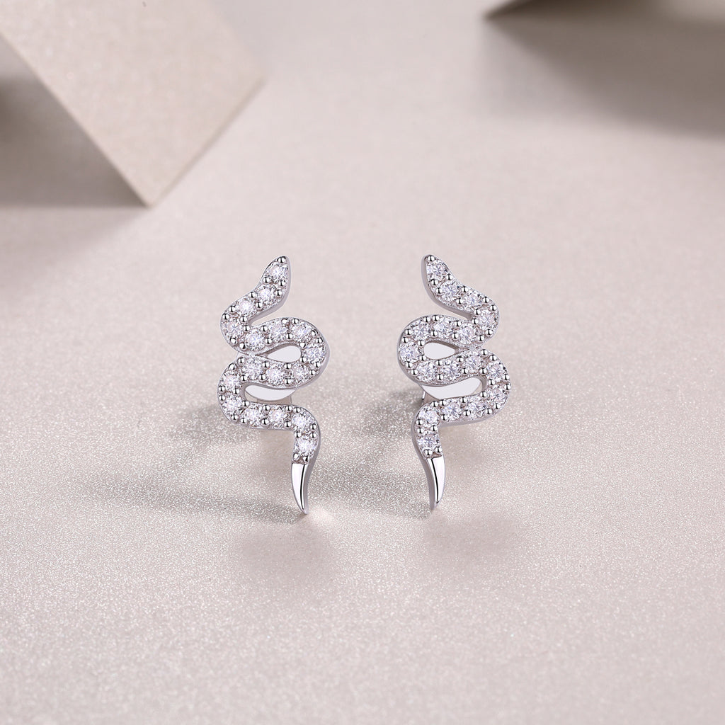 Mystic Serpent Moissanite Stud Earrings Silver