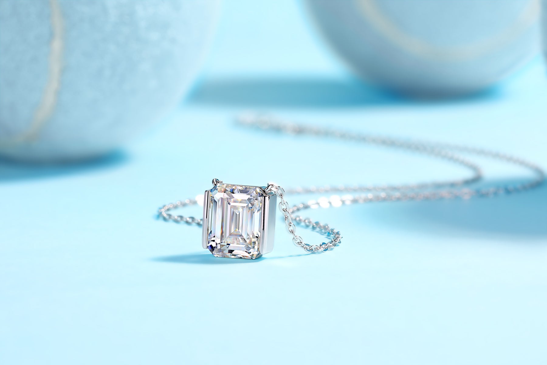 Moissanite Octagonal Necklace - Silver 40cm