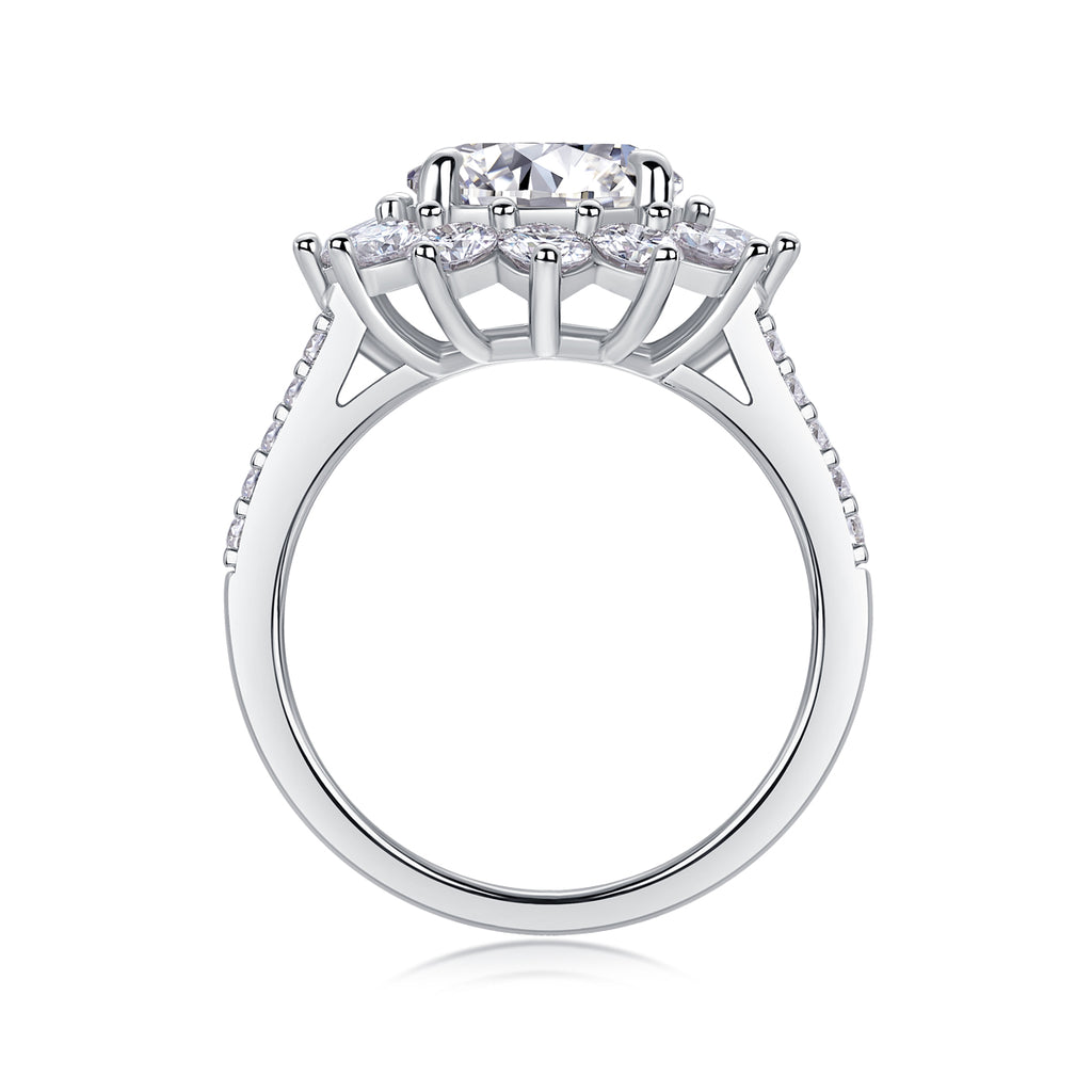 Moissanite Sunflower Ring 3 Carat Silver