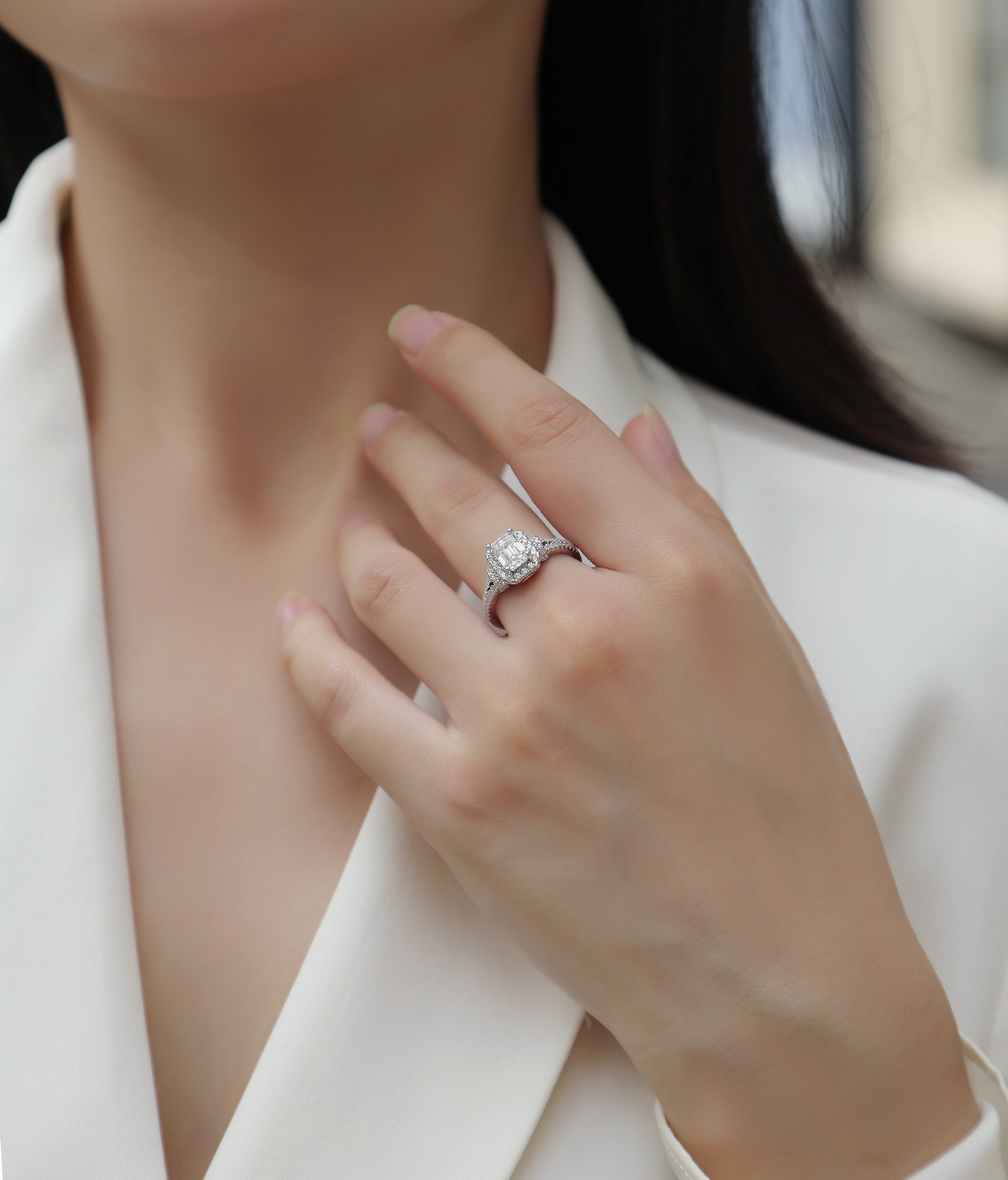 Moissanite Octagonal Ring - S925 Silver Platinum