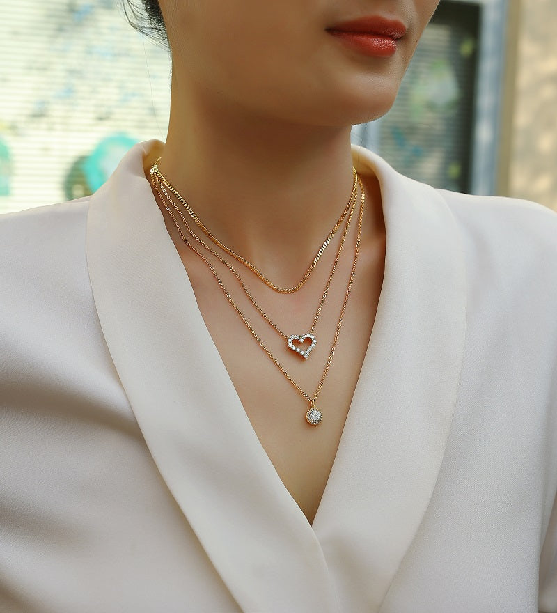 Triple Love Layered Moissanite Necklace
