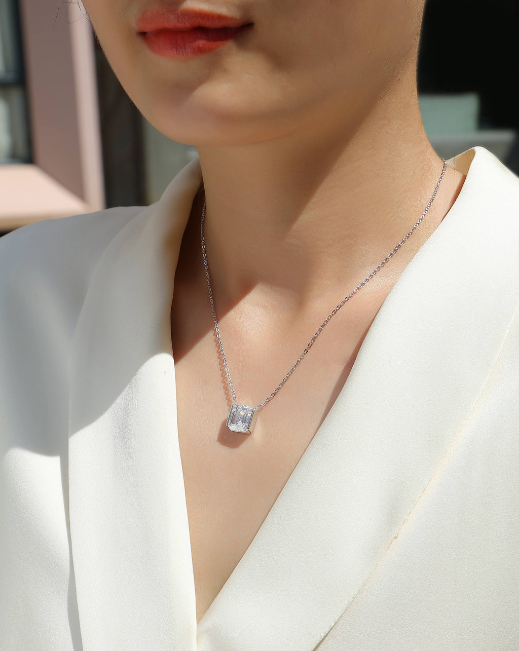 Moissanite Octagonal Necklace - Silver 40cm
