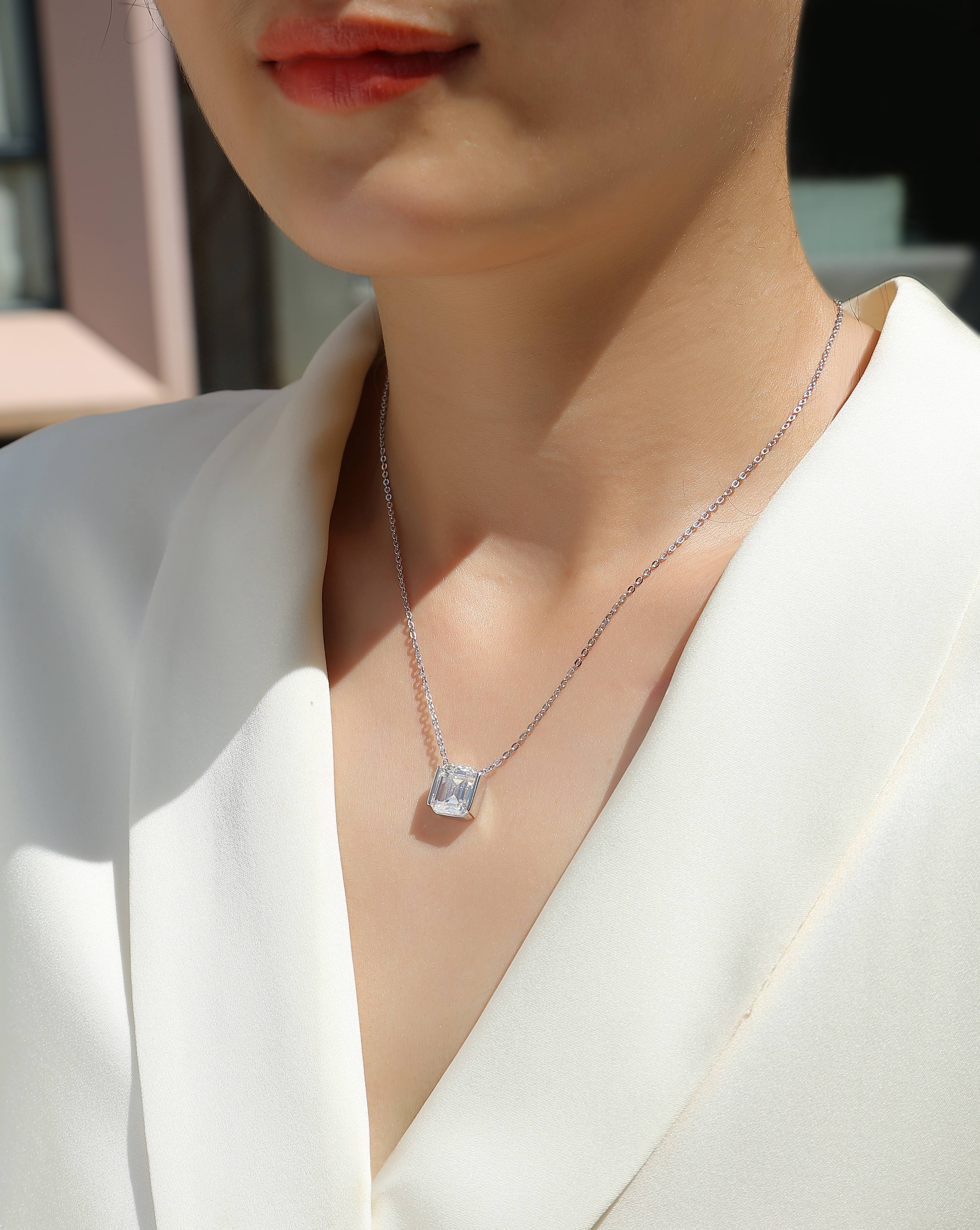 Moissanite Octagonal Necklace - Silver 40cm