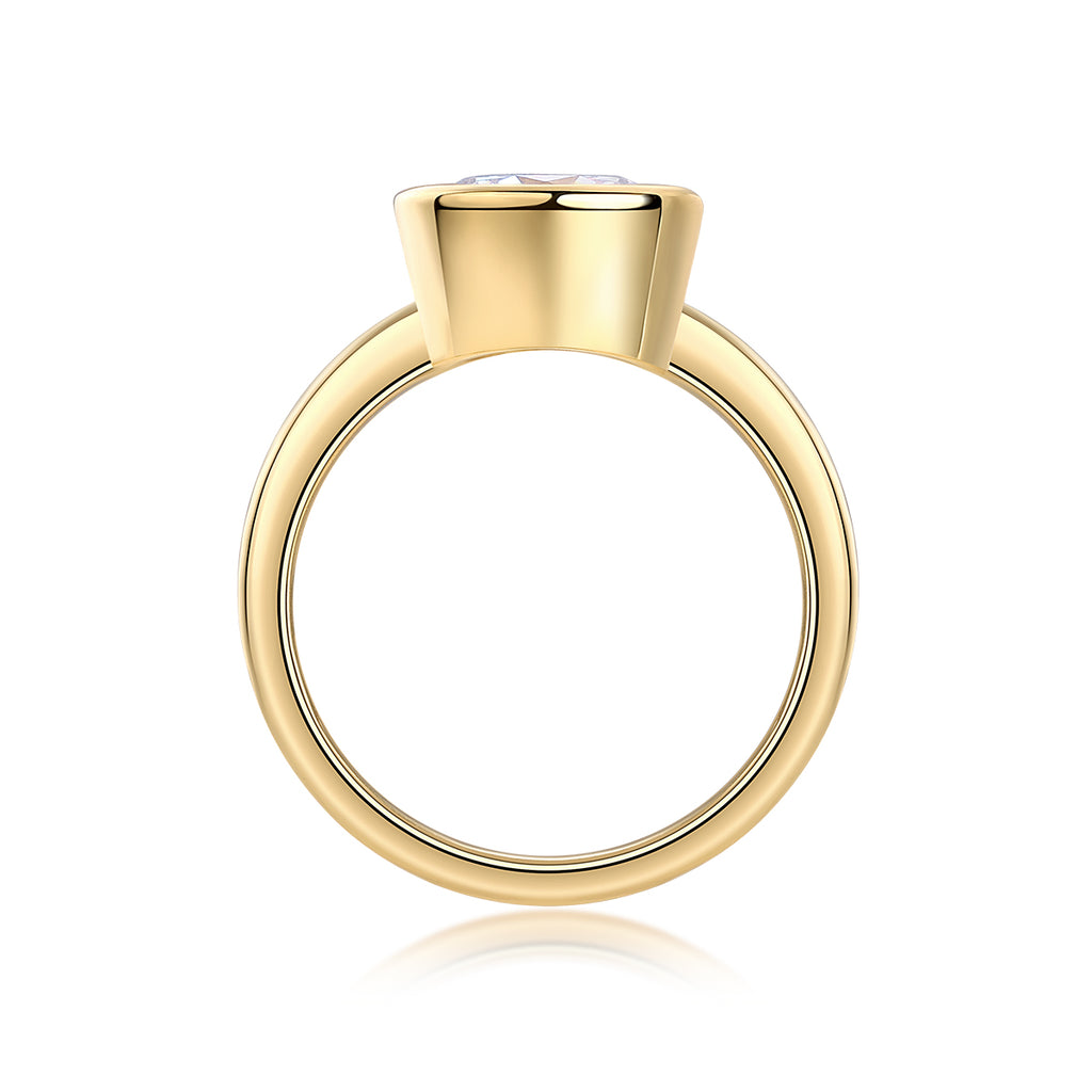 Moissanite Round Ring - Gold-Plated Silver