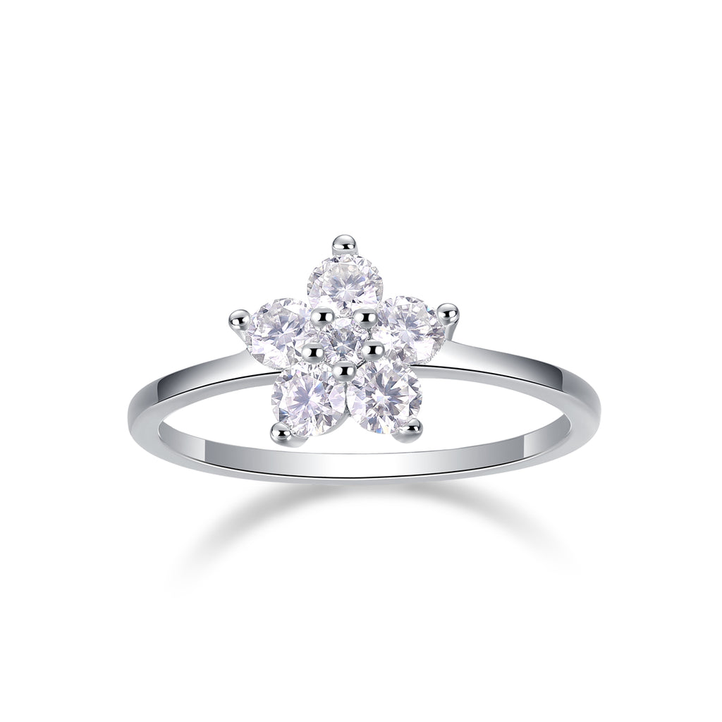 Moissanite Ring - Platinum Silver Band Size 5-9