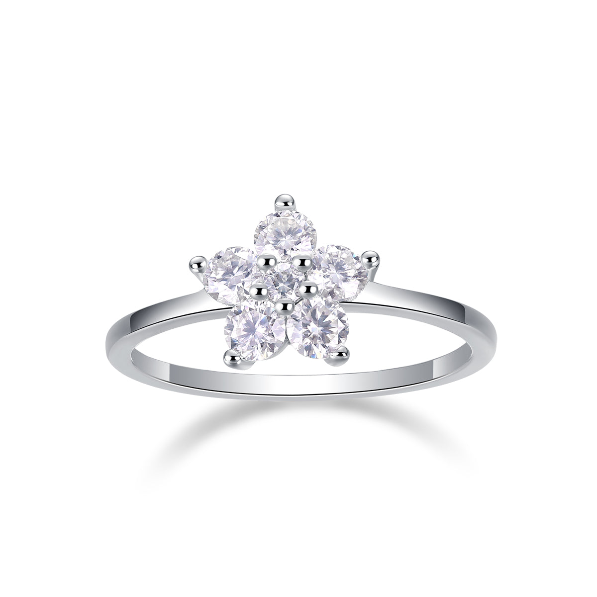 Moissanite Ring - Platinum Silver Band Size 5-9