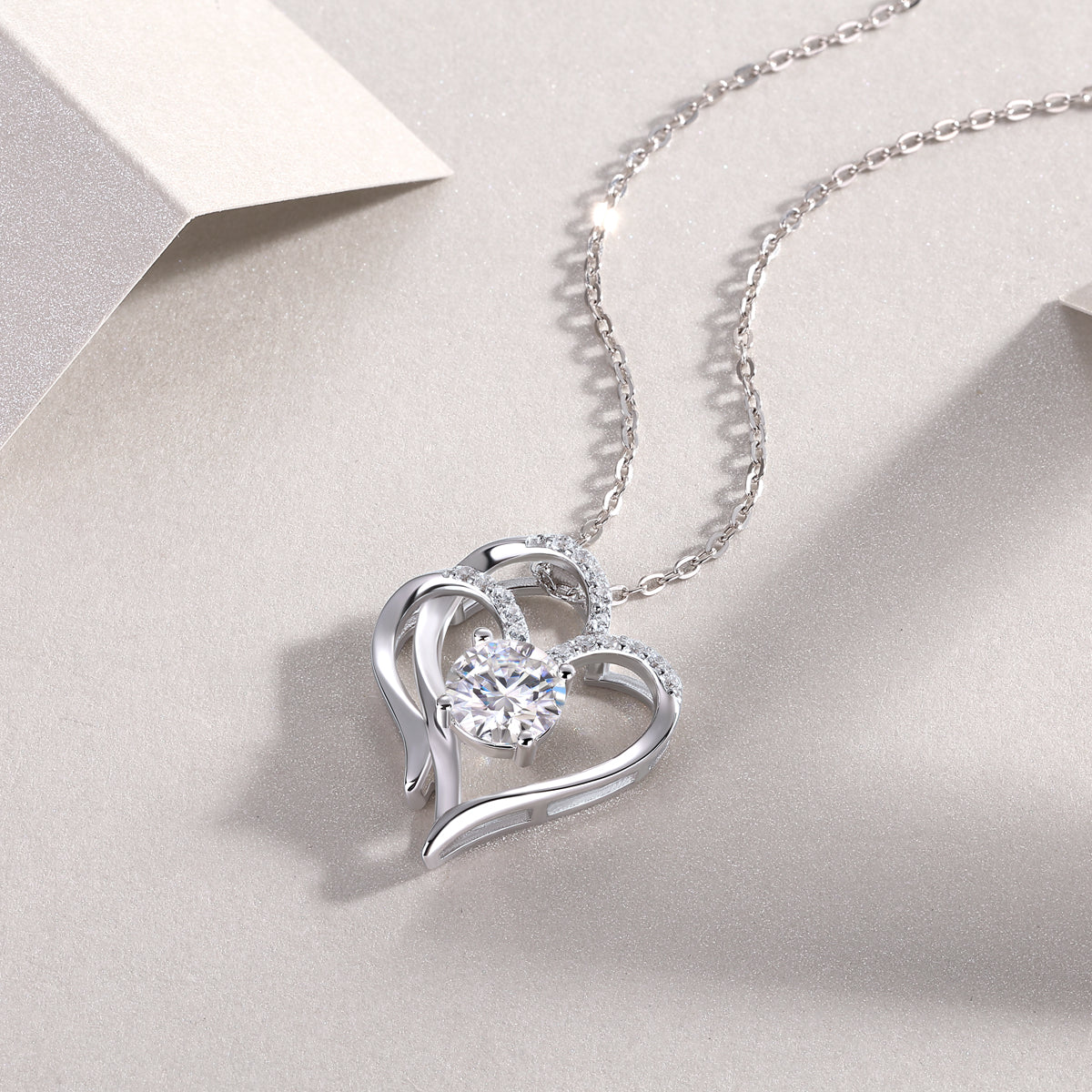 Heart to Heart Necklace Moissanite 1ct Silver