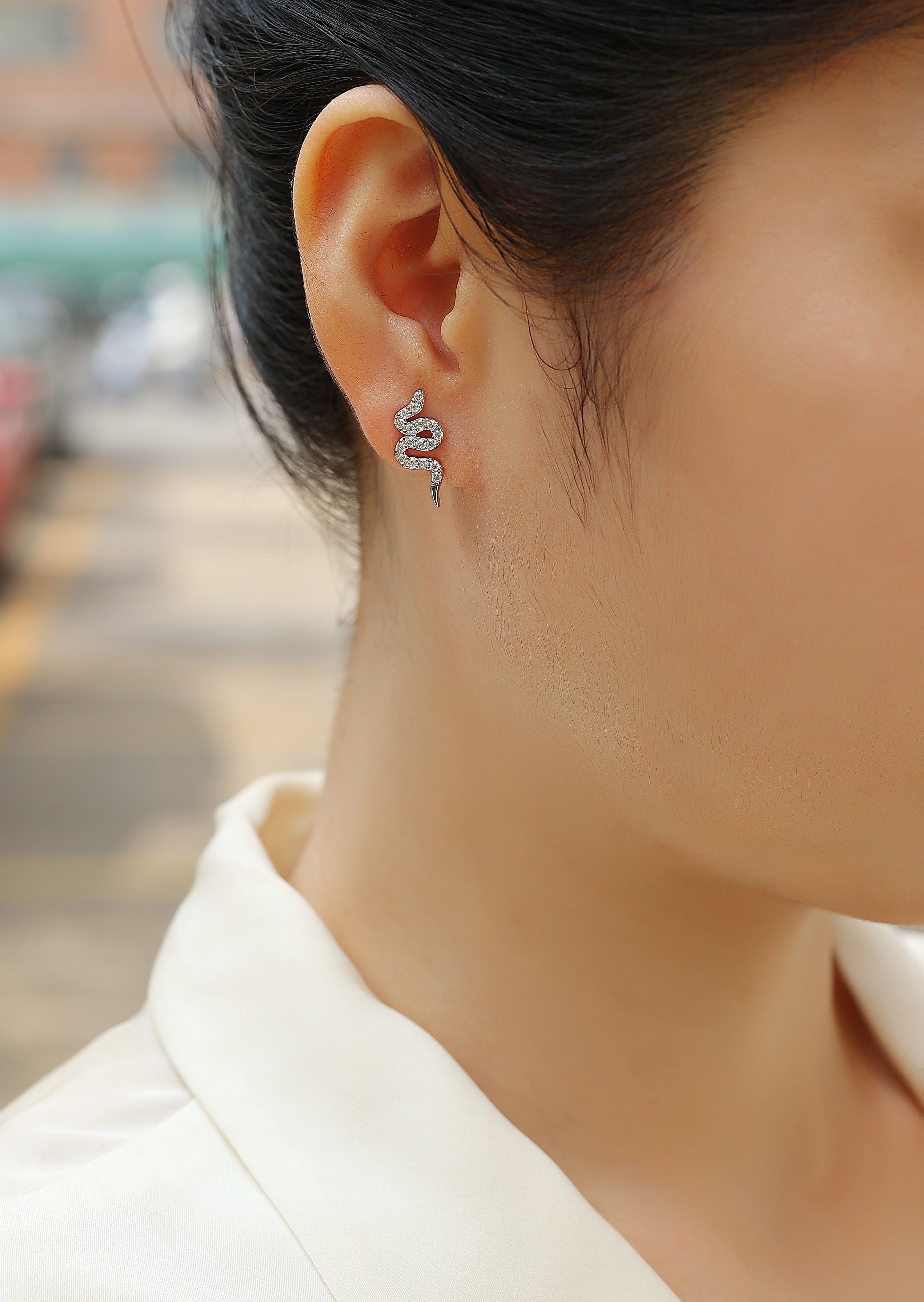 Mystic Serpent Moissanite Stud Earrings Silver