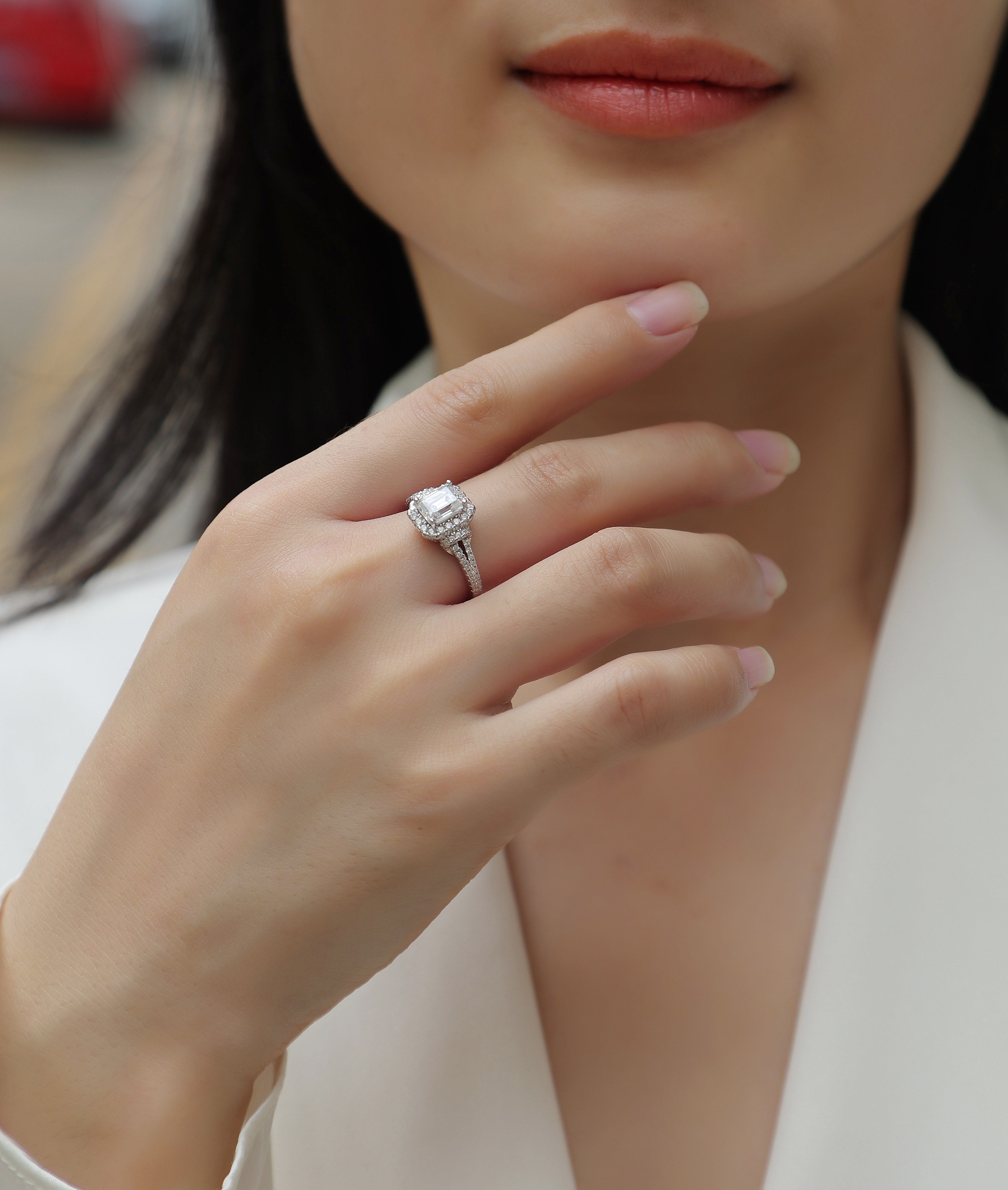 Moissanite Octagonal Ring - S925 Silver Platinum