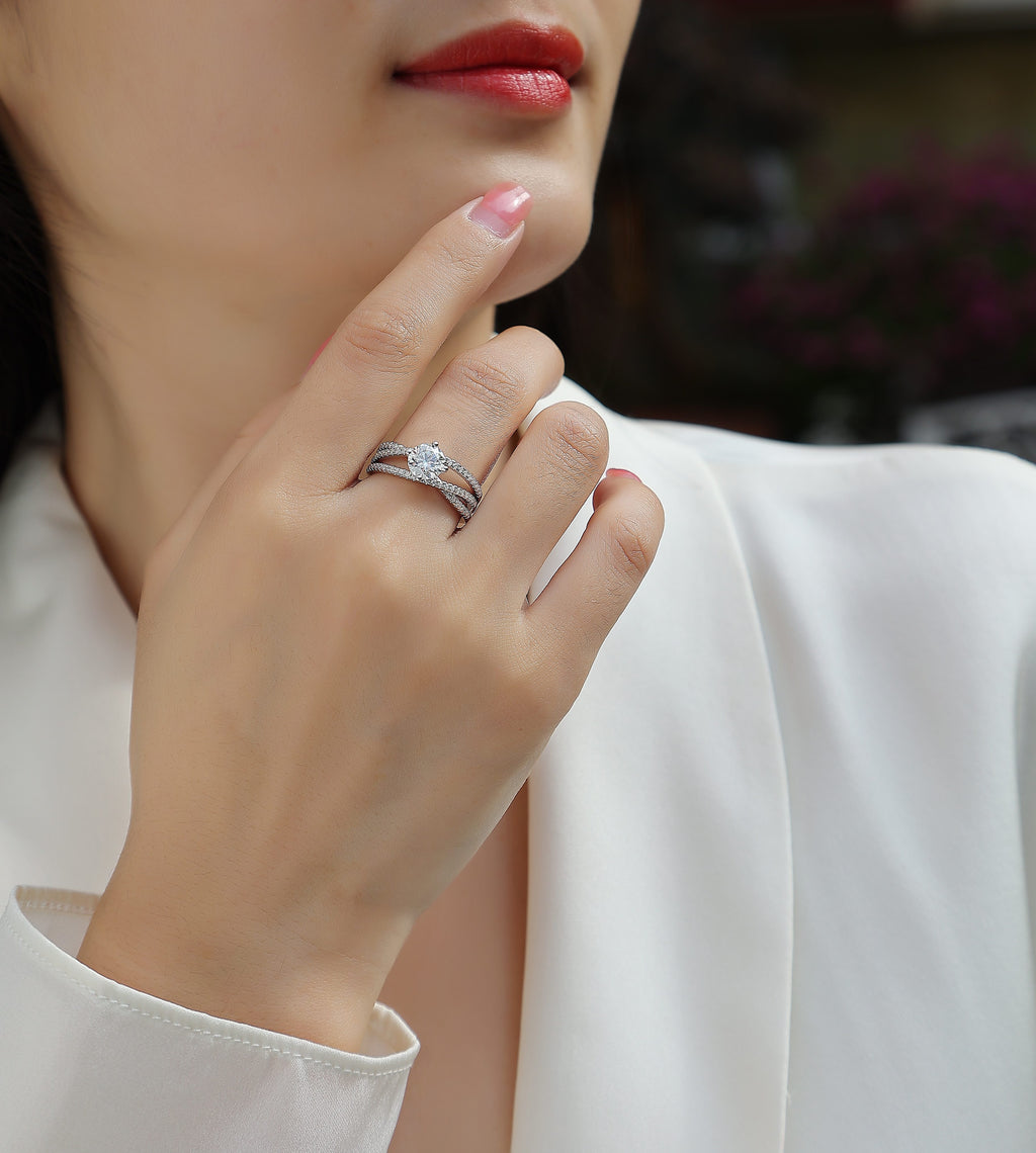 Void Sphere Moissanite Ring 1 Carat Silver